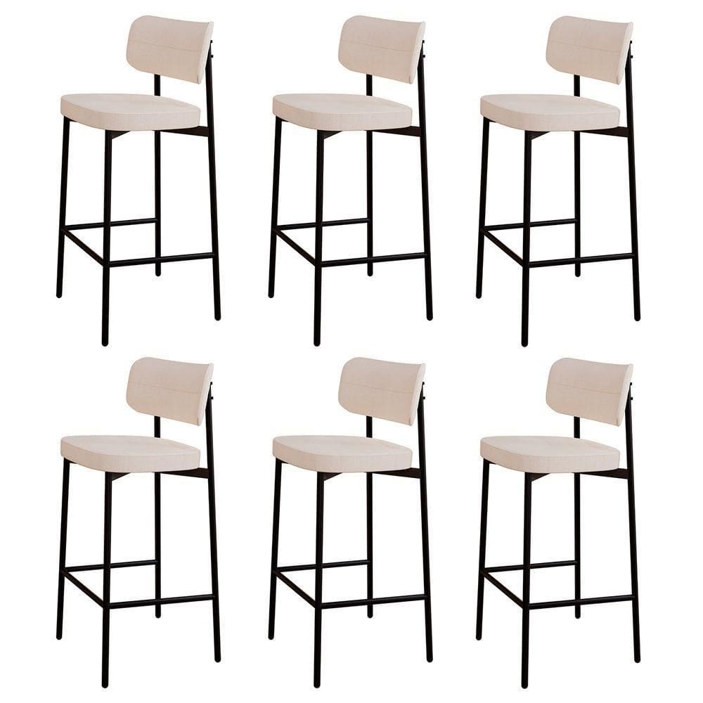 Banqueta Alta Bar Estofada Kit 6 Ella M25 Linho Palha - Mpozenato