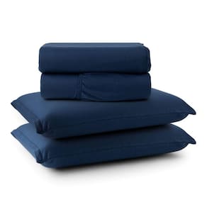 Jogo Cama Lençol Casa Scarpa Sonnet Casal Padrão Malha Lisa Algodão Macio 4 Peças - Azul Marinho
