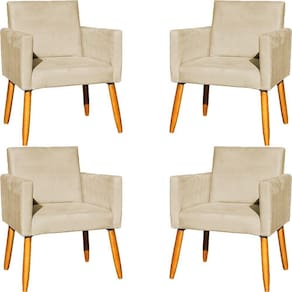 Kit 4 Poltrona Para Sala Recepção Consultório Cadeira Nina Pés Palito Bege Suede