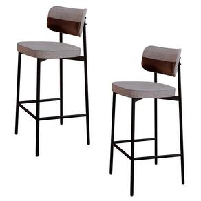 Banqueta Alta Bar Estofada Kit 2 Ella M25 Linho Cinza Cl/café - Mpozenato