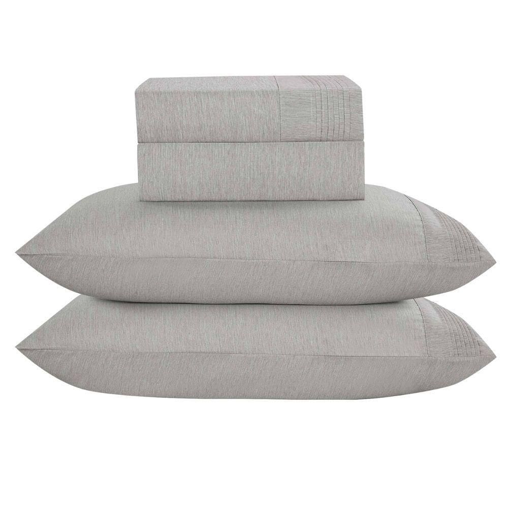 Jogo Cama Lençol Casa Scarpa Alba Casal Padrão Detalhes Plissados Percal 300 Fios 4 Peças - Cinza
