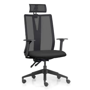 Cadeira Escritório Giratória Presidente Flow F02 Base Preta Crepe Preto - Lyam Decor