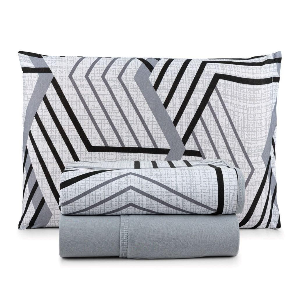 Jogo Cama Lençol Casa Scarpa Sonnet Solteiro Malha Estampada Algodão 3 Peças - Geométrico - Cinza