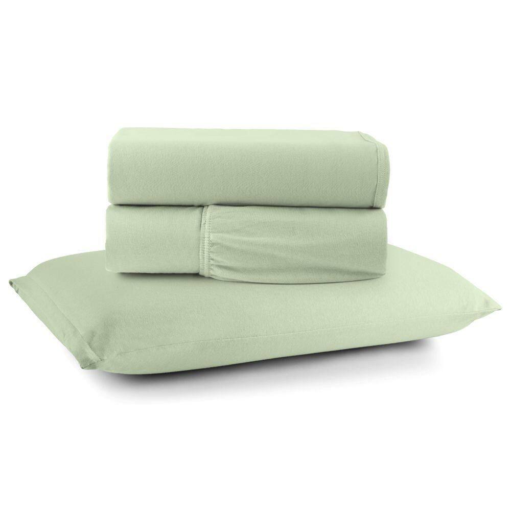 Jogo Cama Lençol Casa Scarpa Sonnet Solteiro Malha Lisa Algodão Macio 3 Peças - Verde Claro