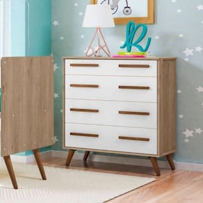Comoda 4 Gavetas Retro Carvalho Rustico Branco