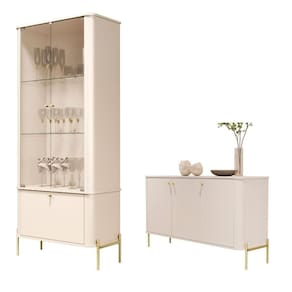 Conjunto Buffet E Cristaleira Rouxinol Off White Dourado
