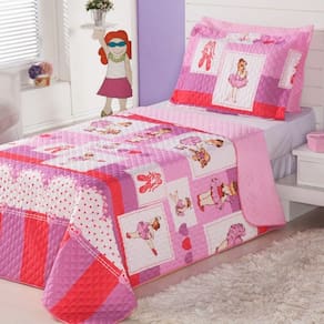 Cobre Leito Colcha Solteiro Alegria 2 Peças Ballet Rosa 100% Poliéster