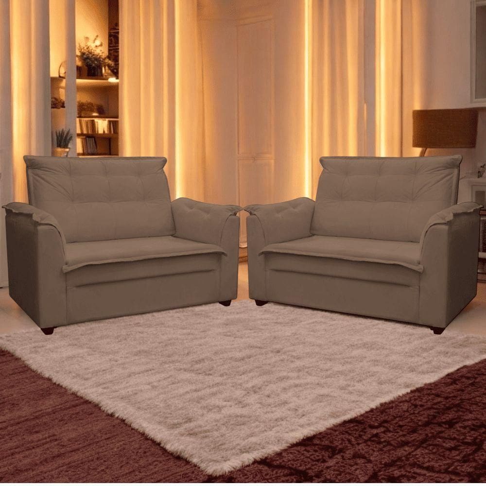Kit 02 Sofás 2 Lugares Namoradeira Marrocos 1,40m Sala De Tv Estar Recepção Suede Marrom Mabe Magazine