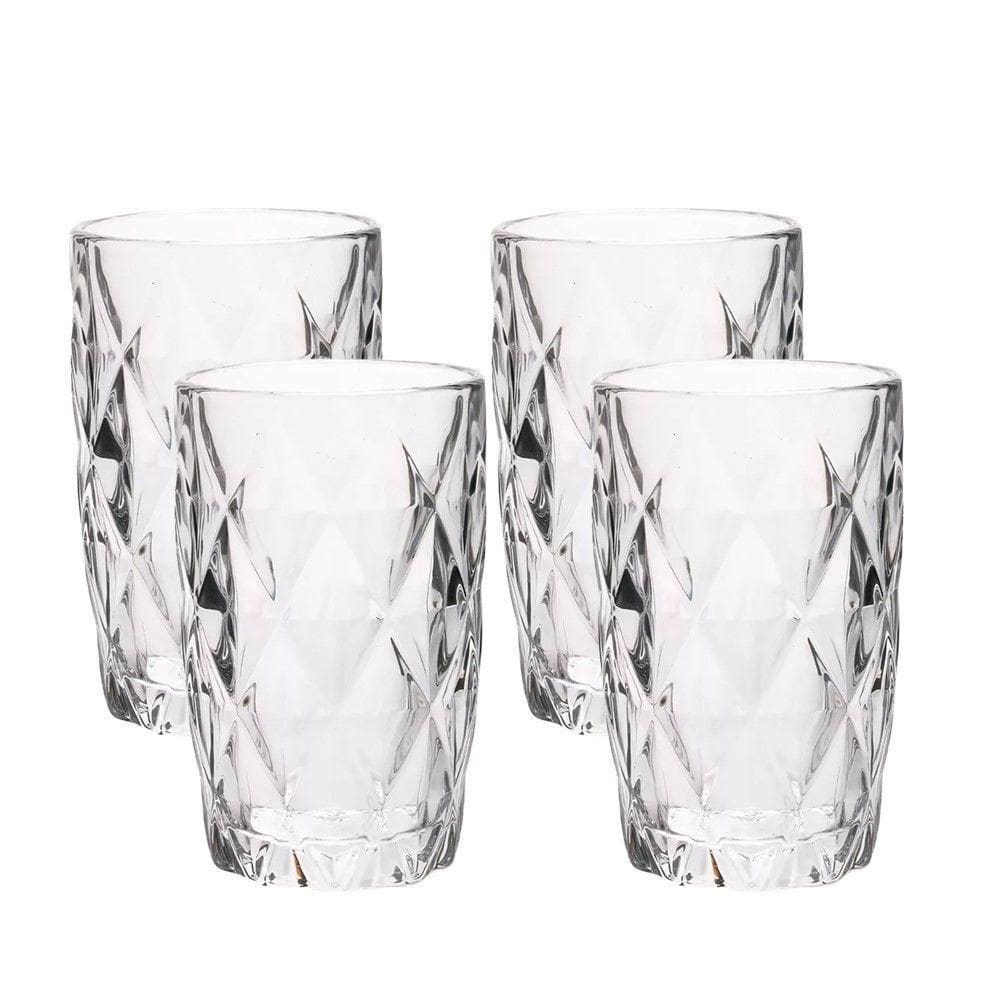 Jogo 4 Copos De Vidro Diamond Diamante Transparente Resistente 400ml Em Casa Tem