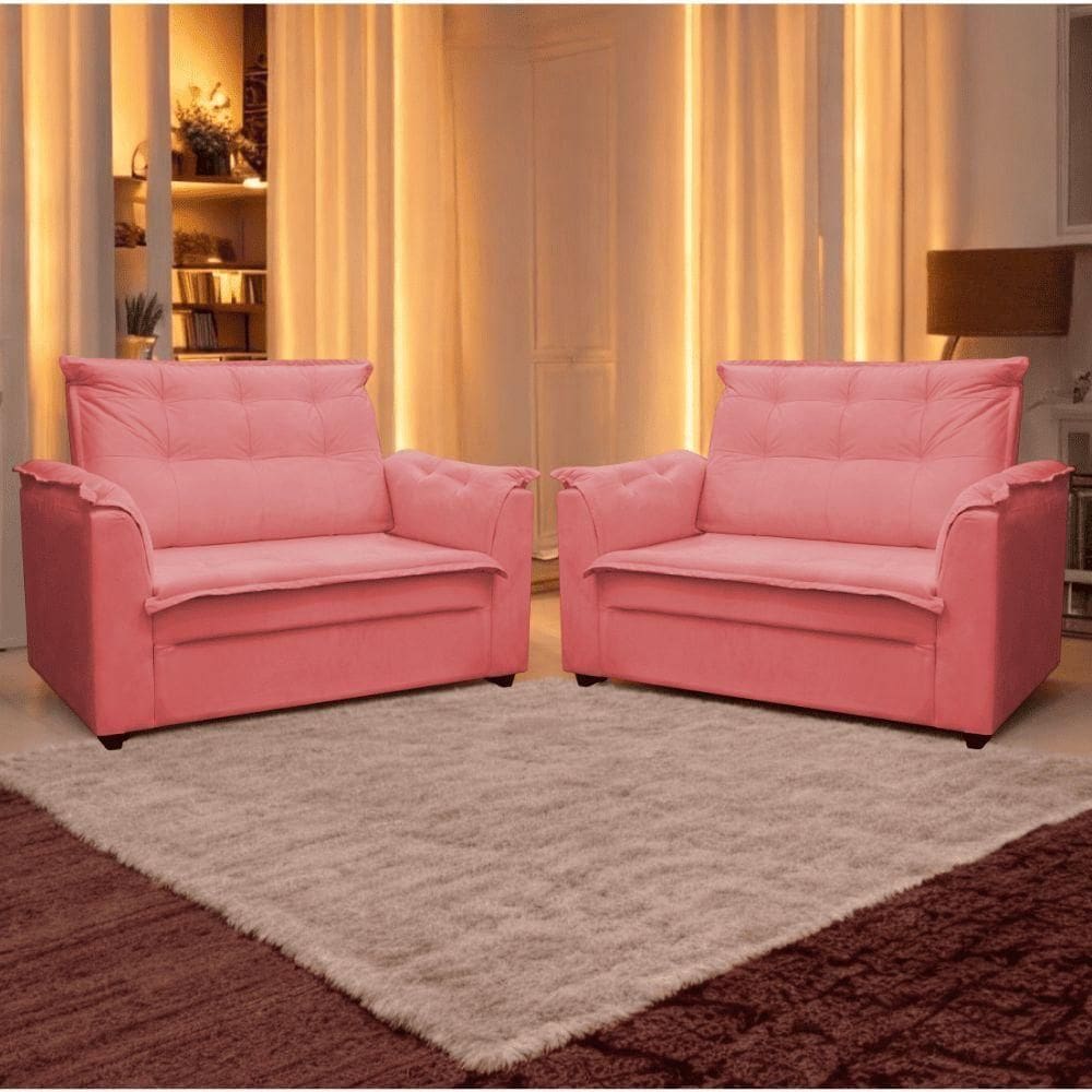 Kit 02 Sofás 2 Lugares Namoradeira Marrocos 1,40m Sala De Tv Estar Recepção Suede Rose Mabe Magazine