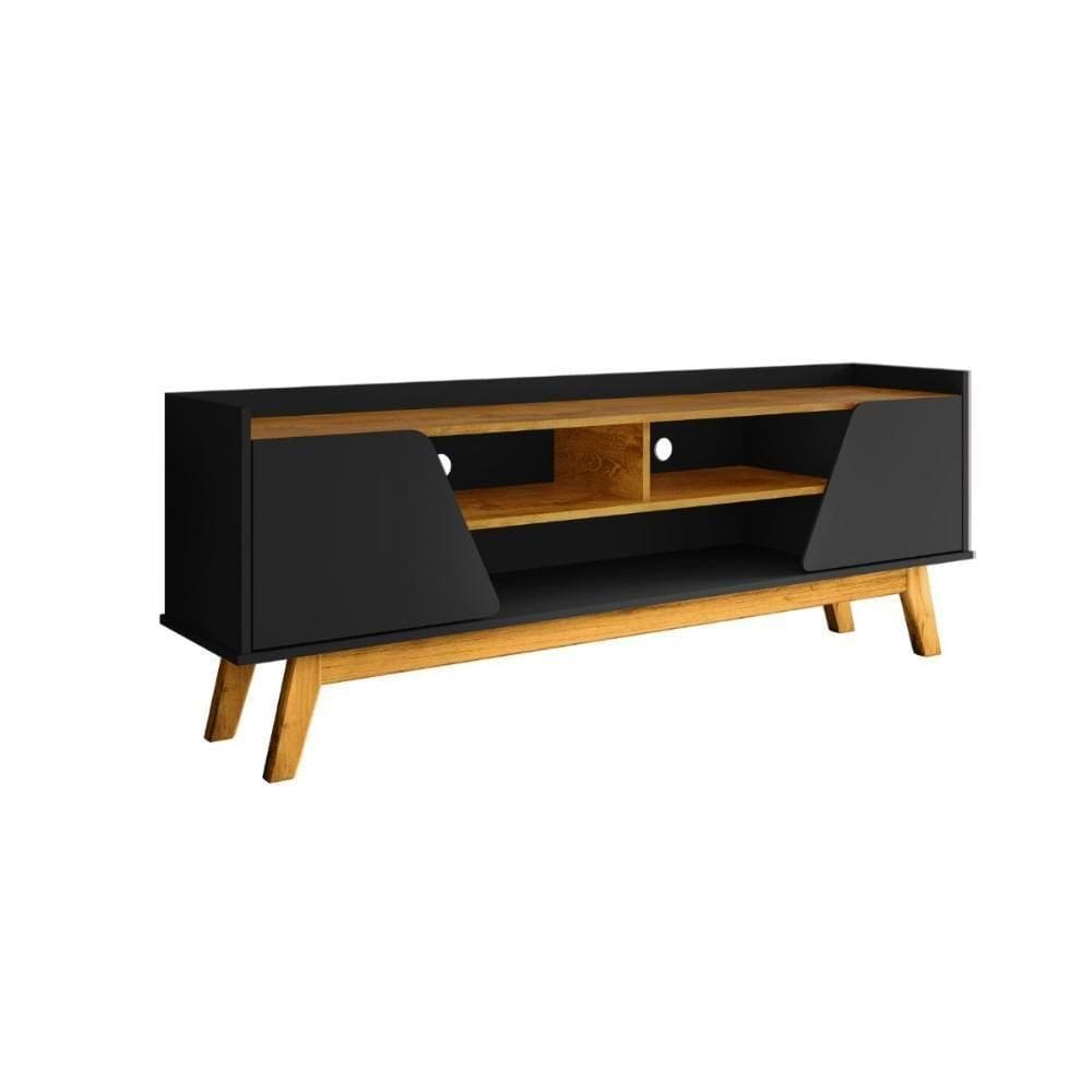 Rack Potenza Preto/Nature para Sala de Estar Moderna