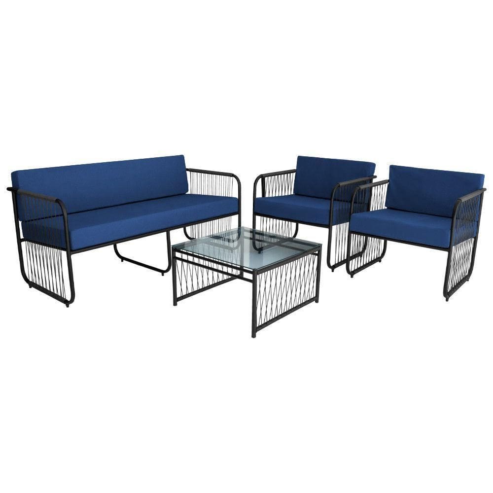 Conjunto 4 Peças Em Aço Carbono E Fibra Sintética Córdova Preto-azul