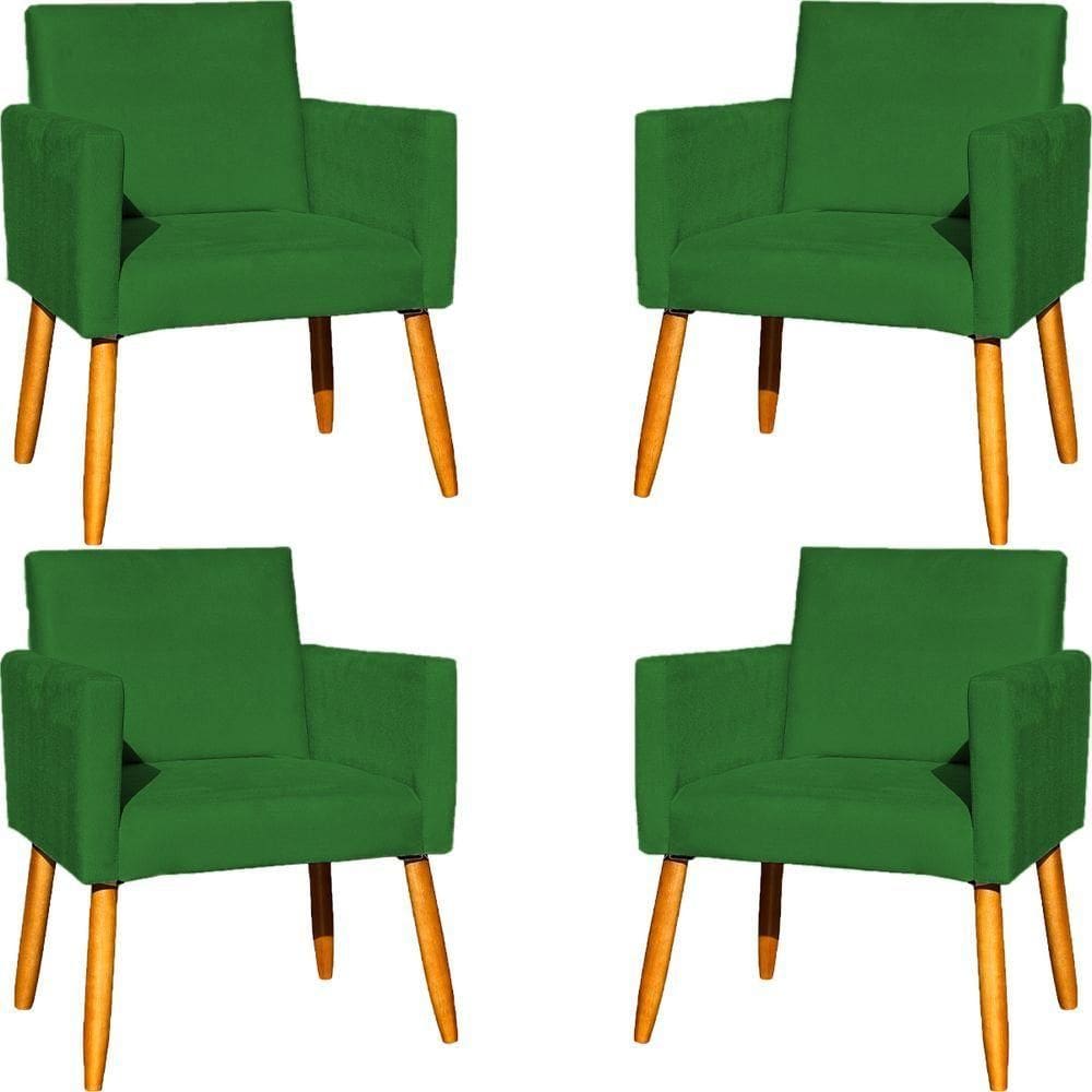 Kit 4 Poltrona Para Sala Recepção Consultório Cadeira Nina pés Palito Verde Suede