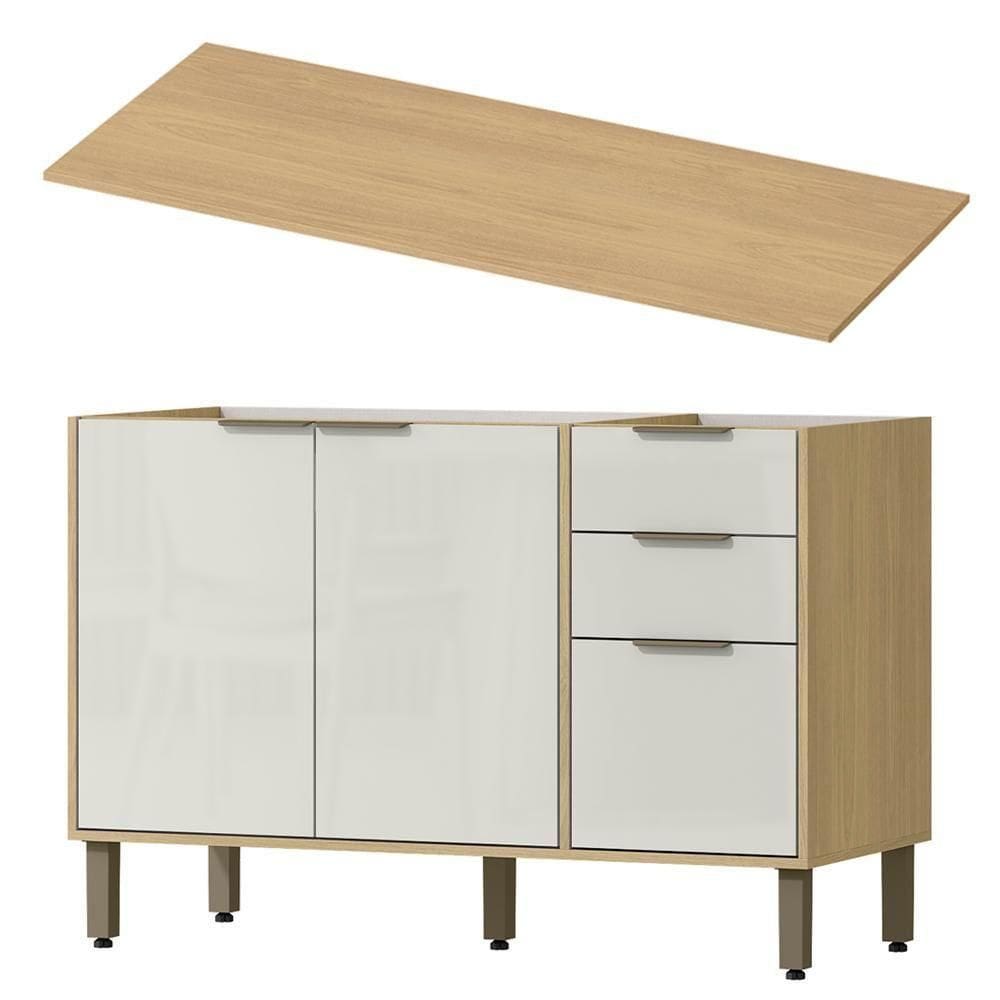Balcao Pia Com Tampo 120 Cm Glor Bgtg12 Castanho Off White Mxm