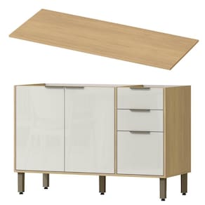 Balcao Pia Com Tampo 120 Cm Glor Bgtg12 Castanho Off White Mxm