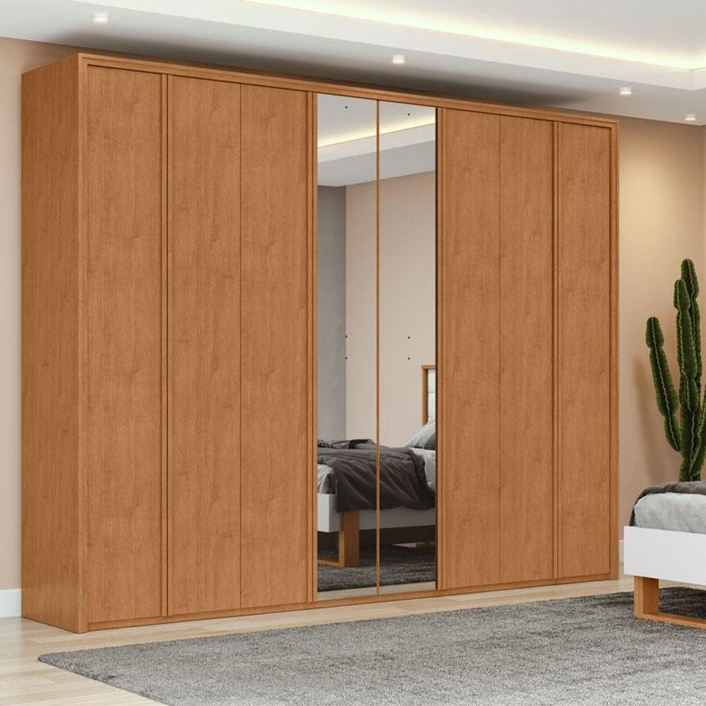 Guarda Roupa Casal Ambiente Ergon 8 Portas Amêndoa Clean com Espelho - Lopas