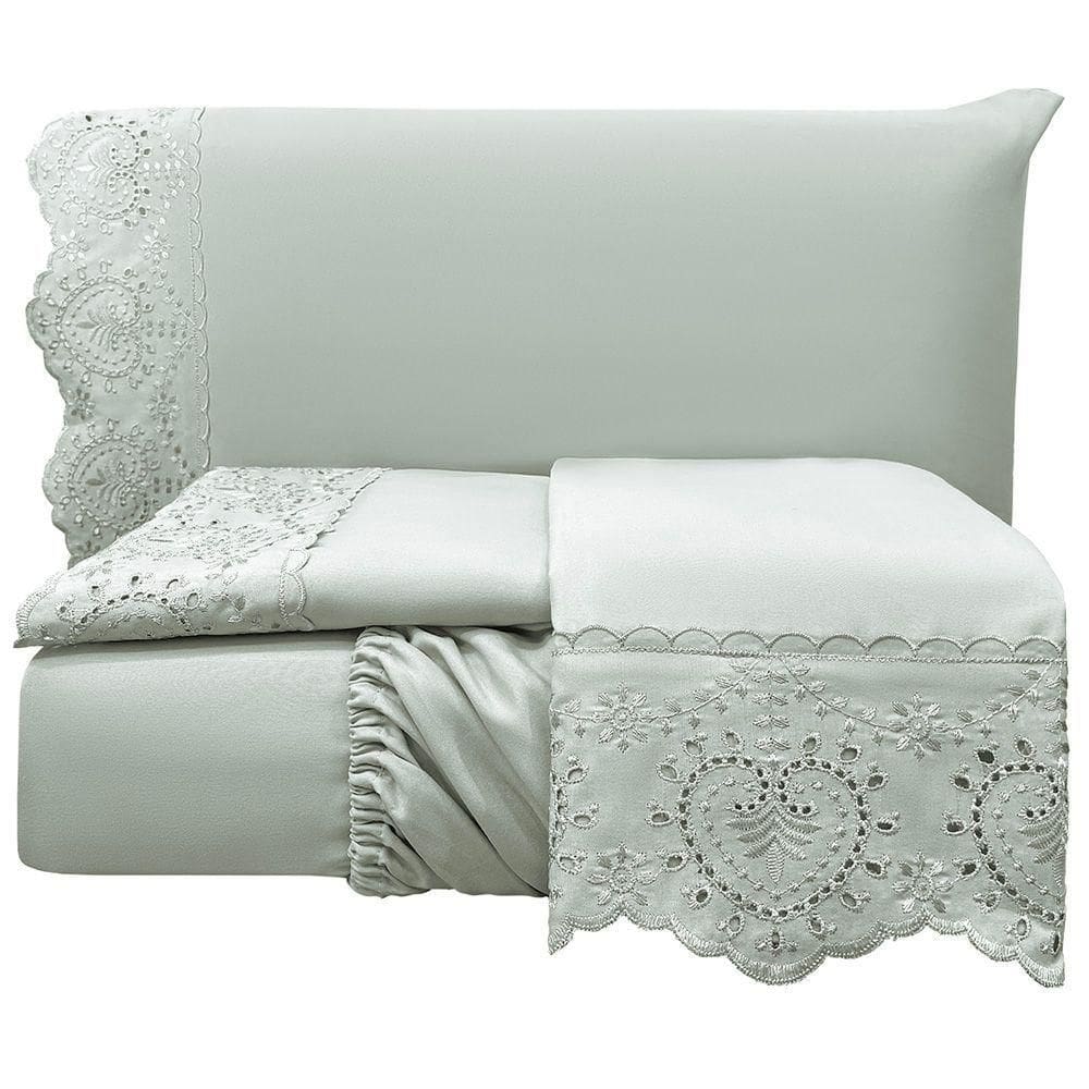 Jogo De Cama Lençol Casal Nupcial Percal 300 Fios 4 Peças Cinza 100% Poliéster