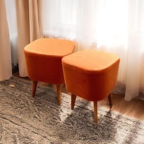 Puff Banqueta Decorativa Pés Palito 2 Unidades Veludo Terracota Ravena Shop Jm