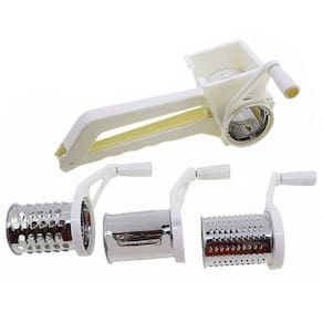 Ralador E Fatiador Manual Com Manivela Inox Prático 3 Em 1