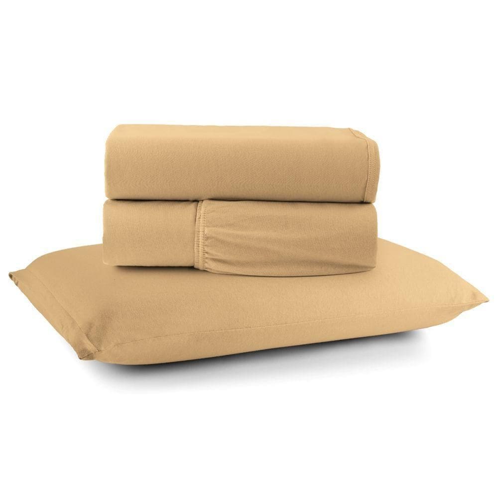 Jogo De Cama Lençol Sereno Solteiro 3 Peças Em Malha Algodão Mostarda 100% Algodão