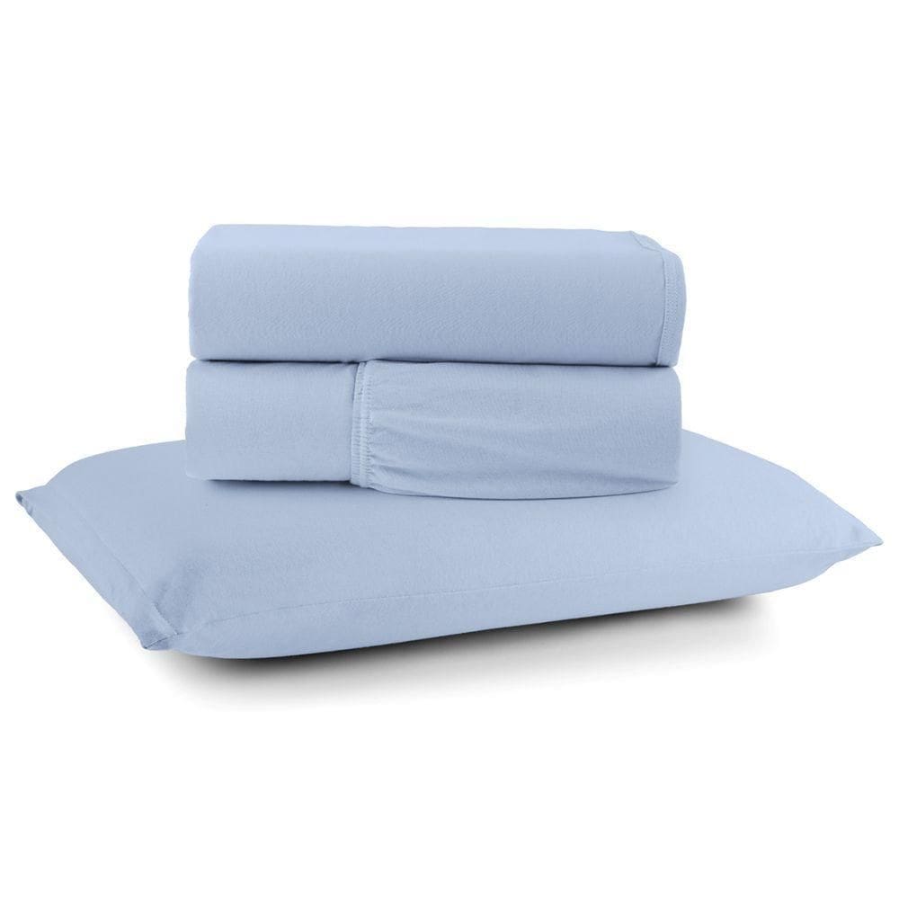 Jogo De Cama Lençol Sereno Solteiro 3 Peças Em Malha Algodão Azul Claro 100% Algodão