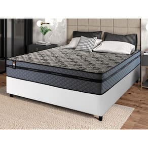Conjunto Cama Box c/ Molas Ensacadas Montreal Cinza Casal 138x188x64