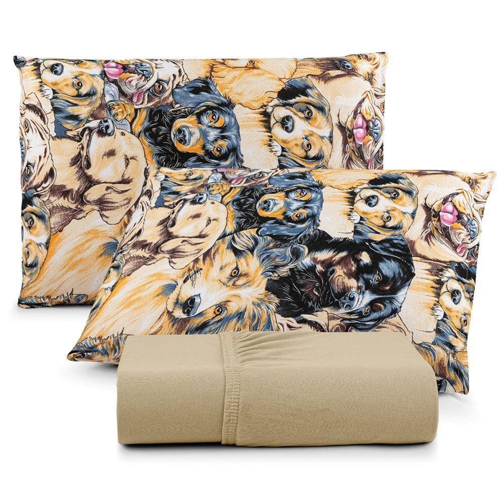 Jogo De Cama Lençol Sonho Bom Casal Em Malha Algodão Bege 100% Algodão