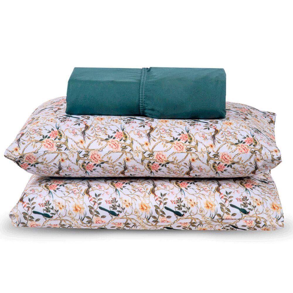 Jogo De Cama Lençol King Topchick 3 Peças Verde 100% Poliéster
