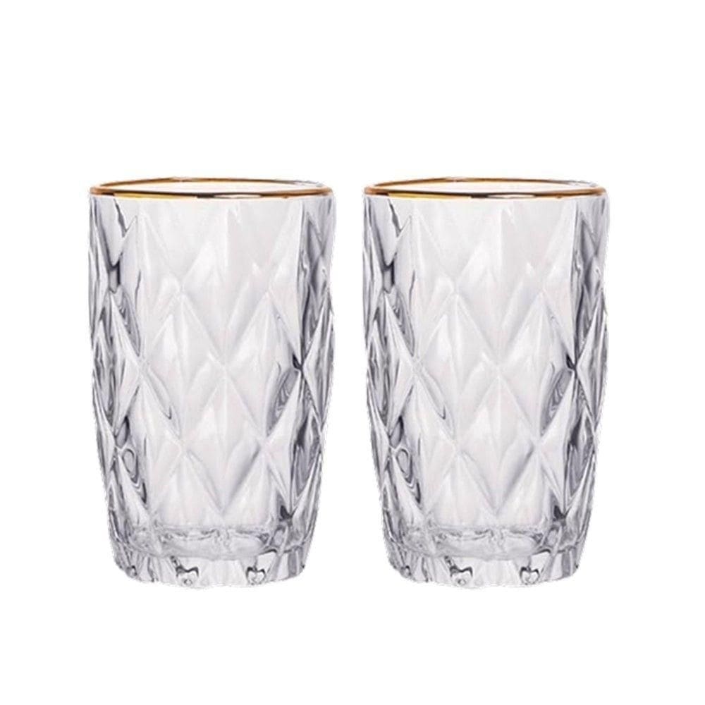 Jogo 2 Copos De Vidro Diamante Diamond Transparente Com Borda Dourada 400ml Em Casa Tem