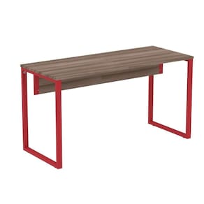 Mesa Escritório P25 Tub Pandin 150 Cm (larg) Tampo Mdp Walnut Pé Aço Tubular Vermelho