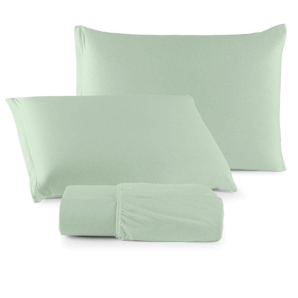 Jogo De Cama Lençol Sereno Casal Em Malha Algodão Verde Claro 100% Algodão