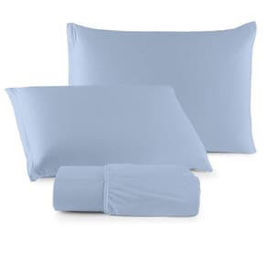 Jogo De Cama Lençol Sereno Casal Em Malha Algodão 3 Peças Azul Claro 100% Algodão