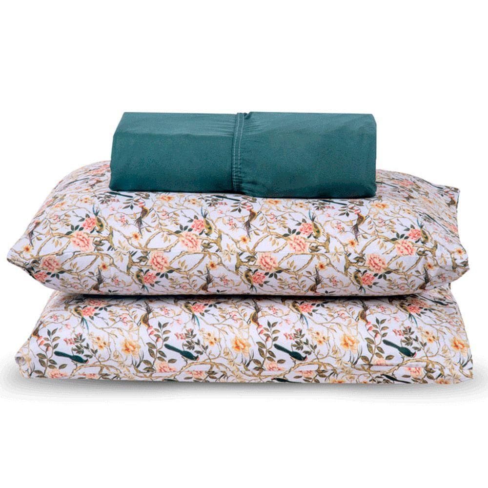 Jogo De Cama Lençol Queen Topchick 3 Peças Verde 100% Poliéster