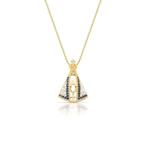 Colar Nossa Senhora Aparecida Manto Branco Com Zirconias Banhado Em Ouro 18k