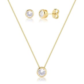 Conjunto Colar E Brinco Ponto De Luz Bolinha Banhado Ouro 18k
