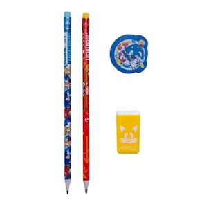 Kit Escolar Infantil Lápis Borracha Apontador Sonic