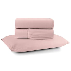 Jogo Cama Lençol Casa Scarpa Sonnet Solteiro Malha Lisa Algodão Macio 3 Peças - Rosê