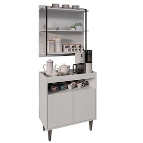 Aparador Cantinho Do Café E Painel 3 Prateleiras Flora Z34 Branco - Mpozenato