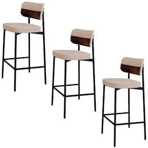 Banqueta Alta Bar Estofada Kit 3 Ella M25 Linho Areia/whisky - Mpozenato