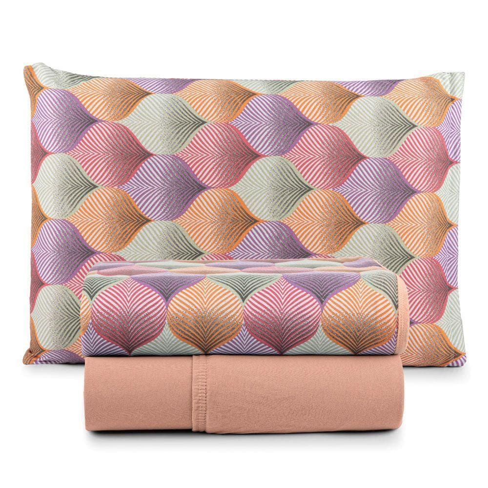 Jogo Cama Lençol Casa Scarpa Sonnet Solteiro Malha Estampada Algodão 3 Peças - Mosaico - Salmão