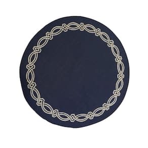 Lugar Americano Redondo Em Tecido Poli-linho Ricamo 40cm Auguri Casa Truly Azul