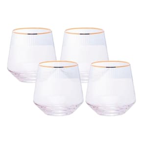 Jogo 4 Copos De Whisky Baixo Drinks Vidro Lines Fio De Ouro Borda Dourada 330ml Wolff