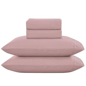 Jogo De Cama Lençol Casal Romantico Percal 300 Fios 4 Peças Rosê 100% Poliéster