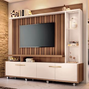 Estante Painel De Tv 60 200cm Titan Castanho-off White - Hb Móveis