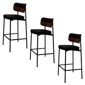 Banqueta Alta Bar Estofada Kit 3 Ella M25 Linho Preto-whisky - Mpozenato