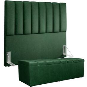 Kit Cabeceira Cama Box Casal 140cm Calçadeira Recamier Baú Dália W01 Facto Verde Musgo - Lyam Decor