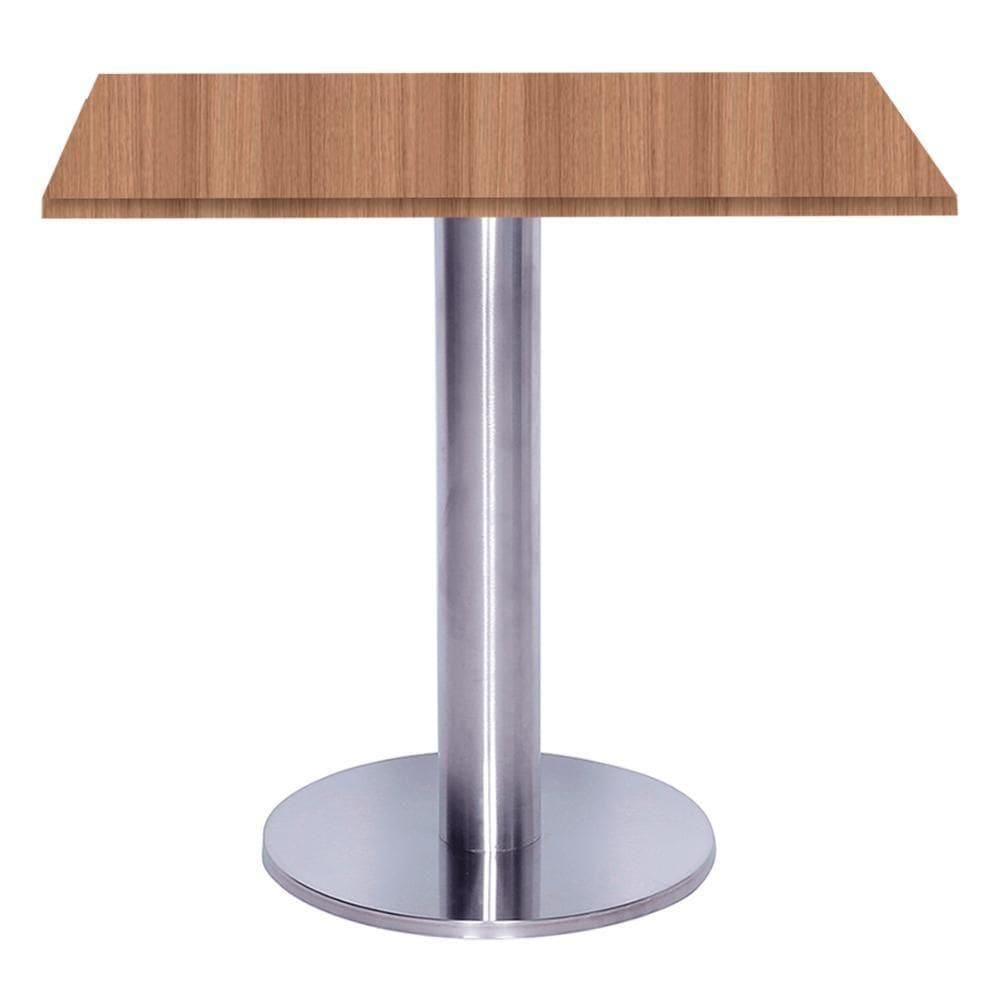 Mesa Beta Big Inox 75 Cm (alt) Disco Redondo Tampo Mdp Quadrado 70 Cm (larg) X 2,50 Cm (alt) Noce Naturalle