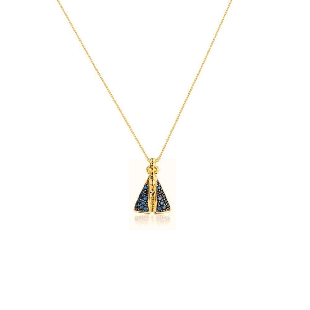 Colar Nossa Senhora Aparecida Pequeno Com Zirconias Banhado Em Ouro 18k