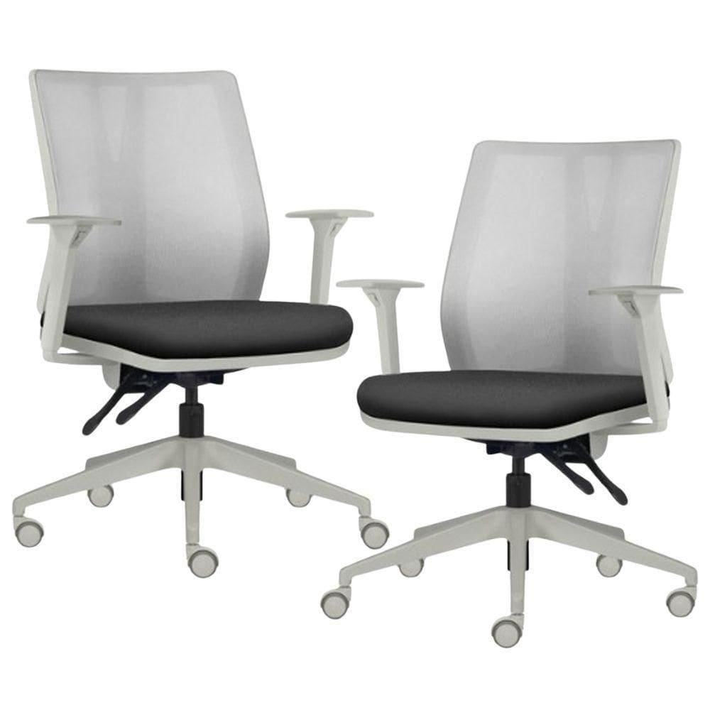 Kit 2 Cadeiras De Escritório Giratória Diretor Flow F02 Base Cinza Sintético Preto - Lyam Decor