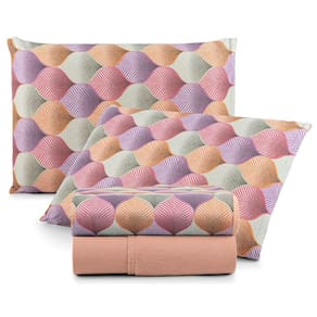 Jogo Cama Lençol Casa Scarpa Sonnet Queen Malha Estampada Algodão 4 Peças - Mosaico - Salmão